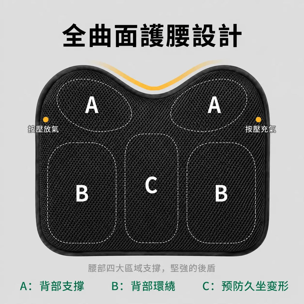 主動式減壓空氣腰靠墊｜尊貴黑產品與功能展示